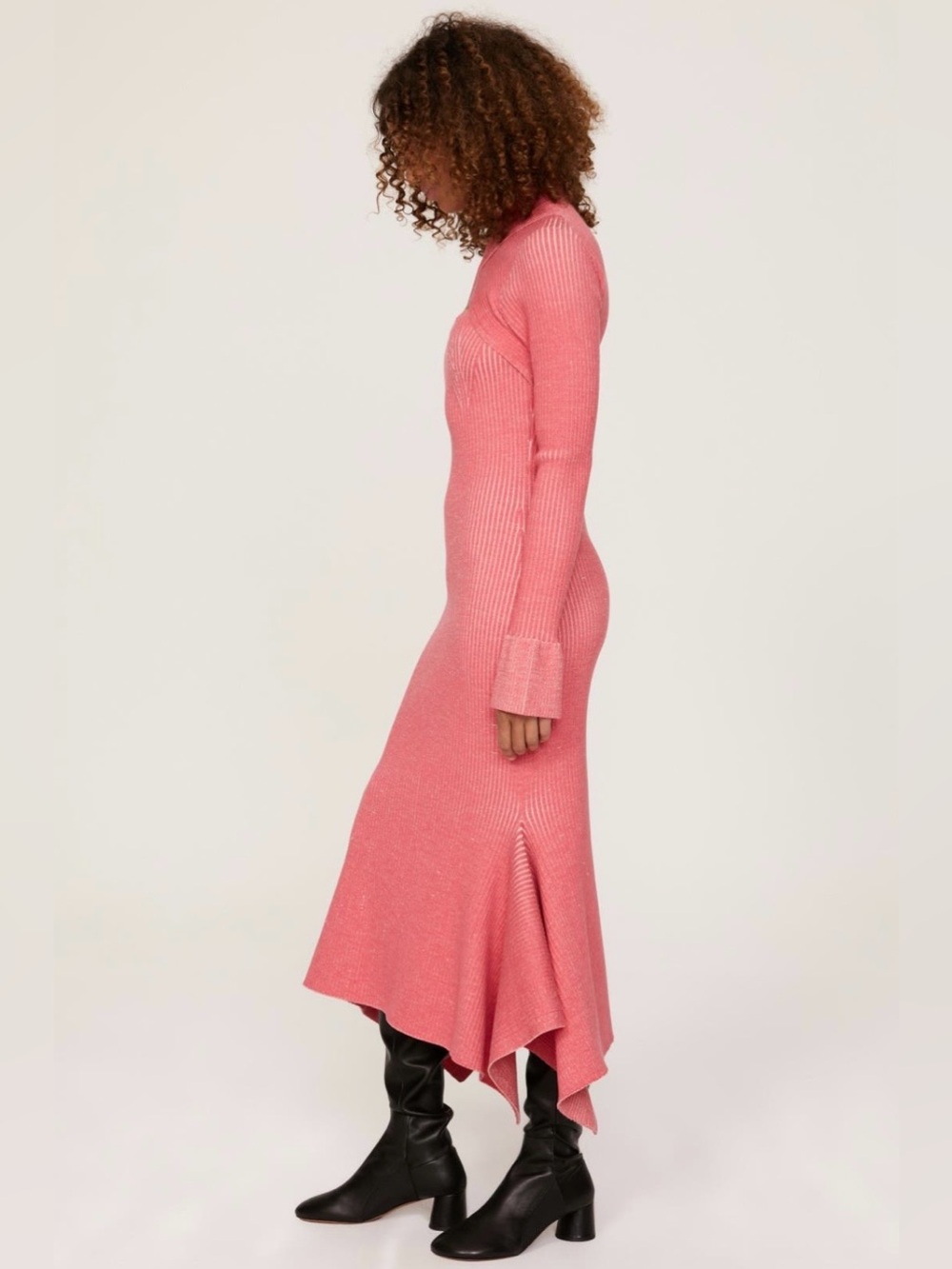 3.1 Phillip Lim~Coral Pink Ribbed Cross Front Midi Dress~Size Medium~$850~ - Picture 2 of 8